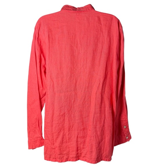 Chico’s Lino 100% Linen Shirt Coral Button Front Collared Top Size 2 Large - Picture 3 of 6